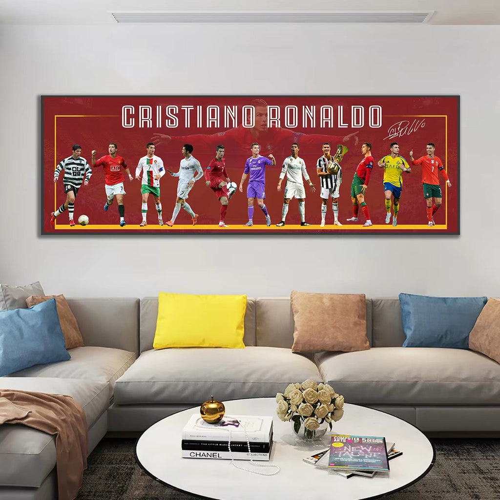 Football Legends Career Evolution — Ronaldo, Messi, Mbappé & Neymar Wall Art